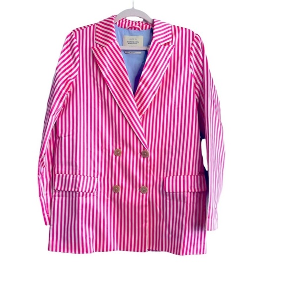 Scotch & Soda Stripe Print Peak Lapel Double-Breasted Blazer and shorts set pink - Picture 2 of 7
